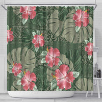 Hawaii Shower Curtain Green Polynesian Monstera Patterns - Polynesian Pride