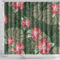 Hawaii Shower Curtain Green Polynesian Monstera Patterns - Polynesian Pride