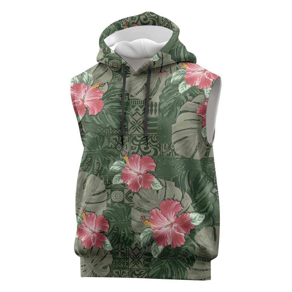 Hawaii Sleeveless Hoodie Green Polynesian Monstera Patterns DT05 Green - Polynesian Pride