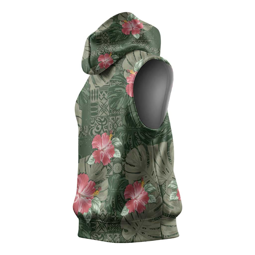 Hawaii Sleeveless Hoodie Green Polynesian Monstera Patterns DT05 - Polynesian Pride