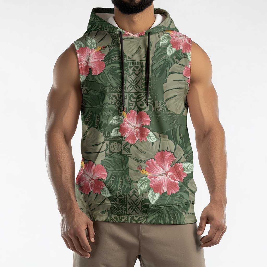 Hawaii Sleeveless Hoodie Green Polynesian Monstera Patterns DT05 - Polynesian Pride