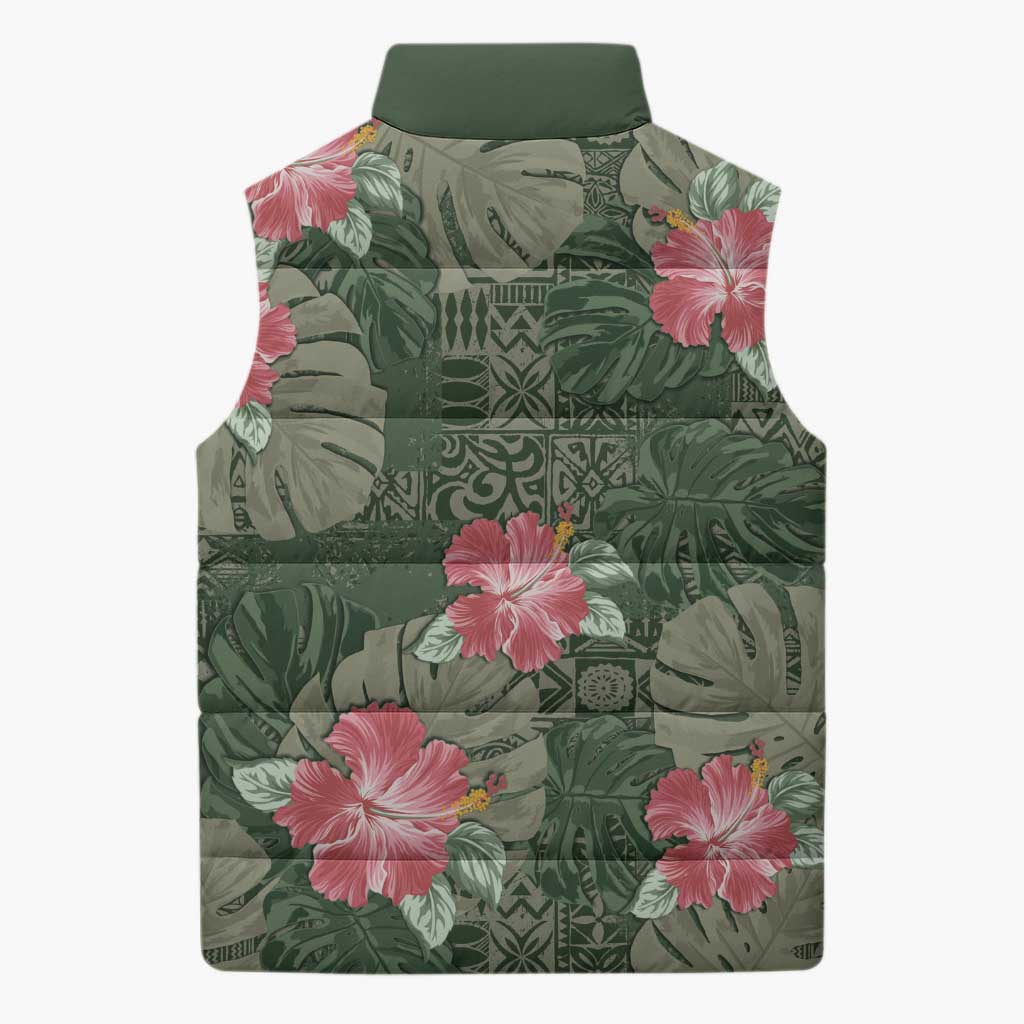 Hawaii Sleeveless Puffer Jacket Green Polynesian Monstera Patterns DT05 - Polynesian Pride