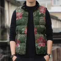 Hawaii Sleeveless Puffer Jacket Green Polynesian Monstera Patterns DT05 - Polynesian Pride