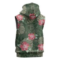 Hawaii Sleeveless Zip Hoodie Green Polynesian Monstera Patterns - Polynesian Pride