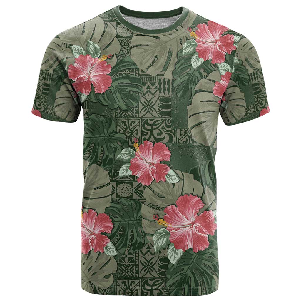 Hawaii T Shirt Green Polynesian Monstera Patterns - Polynesian Pride