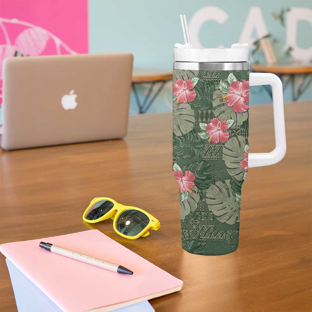 Hawaii Tumbler With Handle Green Polynesian Monstera Patterns - Polynesian Pride