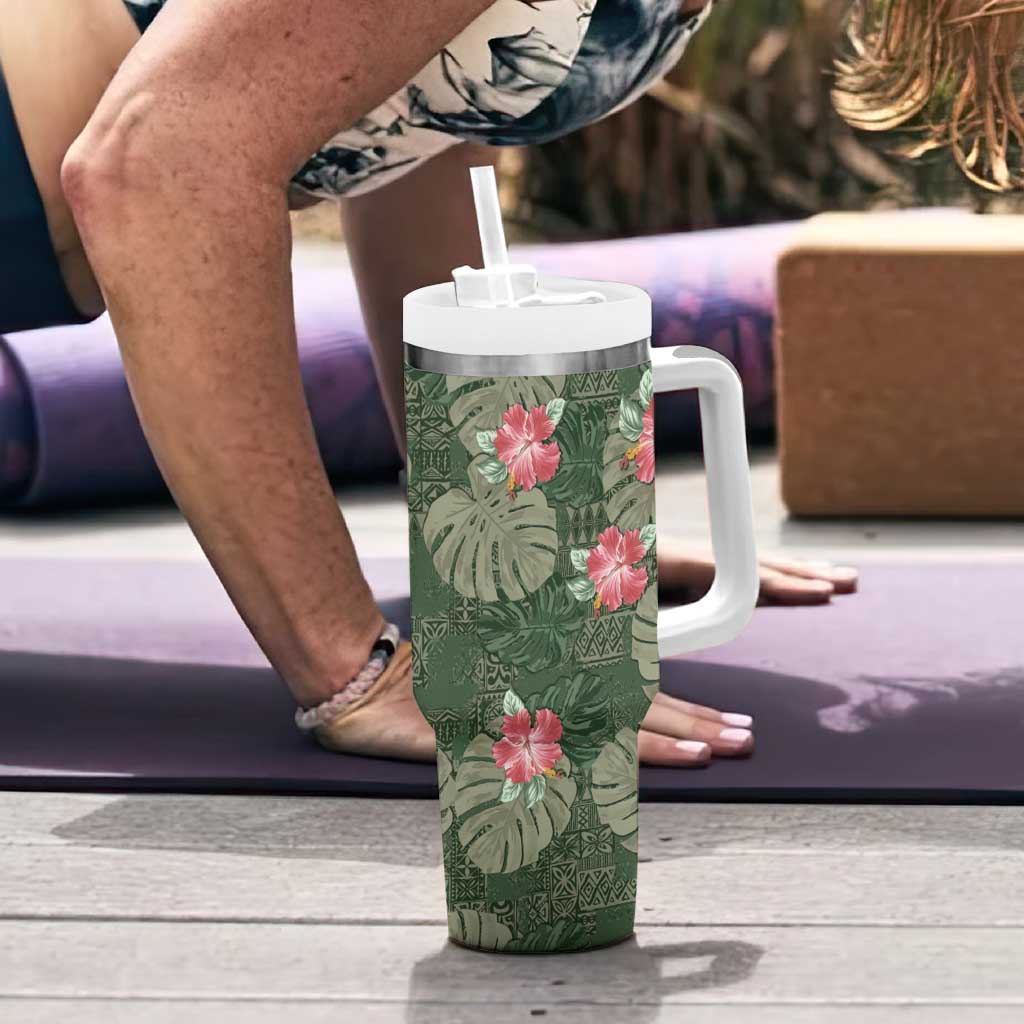 Hawaii Tumbler With Handle Green Polynesian Monstera Patterns - Polynesian Pride