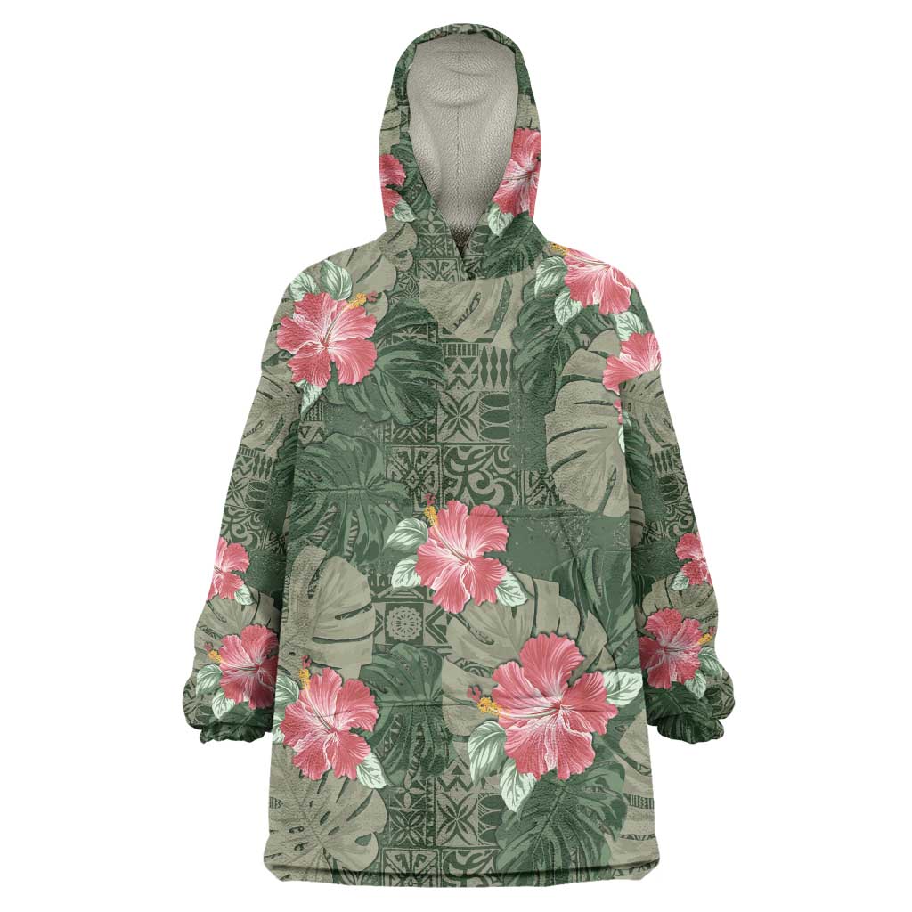 Hawaii Wearable Blanket Hoodie Green Polynesian Monstera Patterns DT05 One Size Green - Polynesian Pride