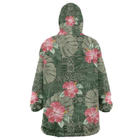 Hawaii Wearable Blanket Hoodie Green Polynesian Monstera Patterns DT05 - Polynesian Pride