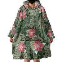 Hawaii Wearable Blanket Hoodie Green Polynesian Monstera Patterns DT05 - Polynesian Pride