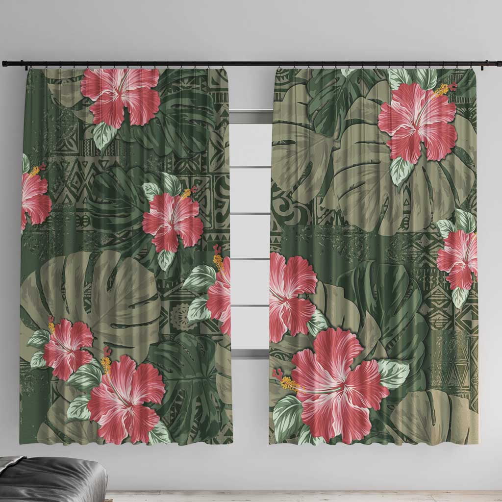 Hawaii Window Curtain Green Polynesian Monstera Patterns - Polynesian Pride