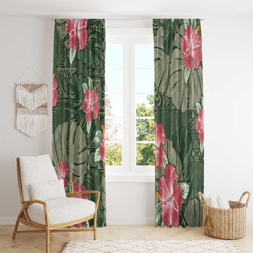 Hawaii Window Curtain Green Polynesian Monstera Patterns - Polynesian Pride