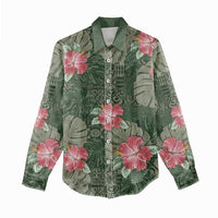 Hawaii Women Casual Shirt Green Polynesian Monstera Patterns - Polynesian Pride