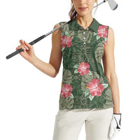 Hawaii Women Sleeveless Polo Shirt Green Polynesian Monstera Patterns DT05 - Polynesian Pride