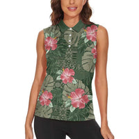 Hawaii Women Sleeveless Polo Shirt Green Polynesian Monstera Patterns DT05 - Polynesian Pride