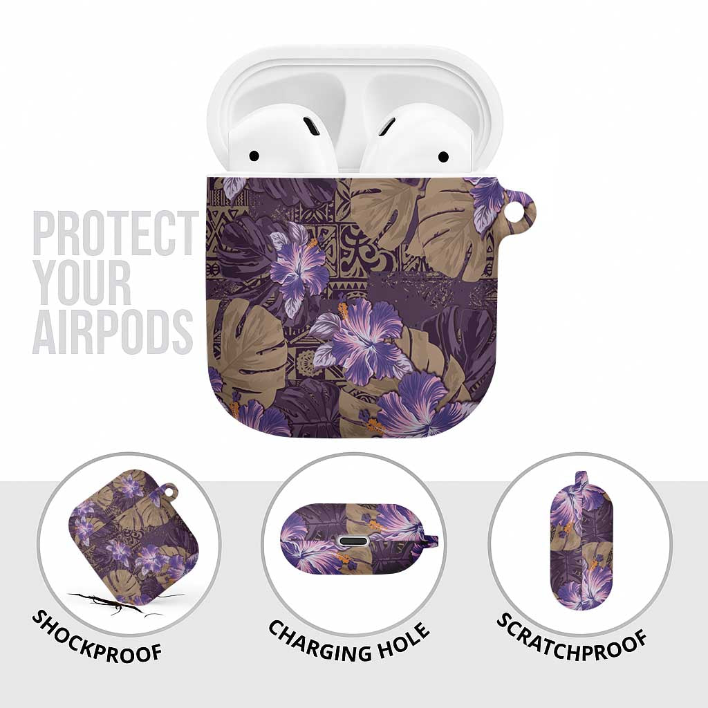 Hawaii AirPods Case Purple Polynesian Monstera Patterns - Polynesian Pride