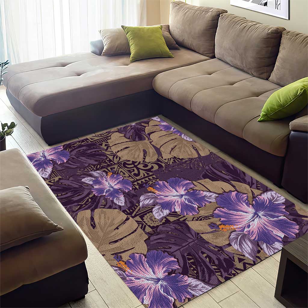 Hawaii Area Rug Purple Polynesian Monstera Patterns - Polynesian Pride