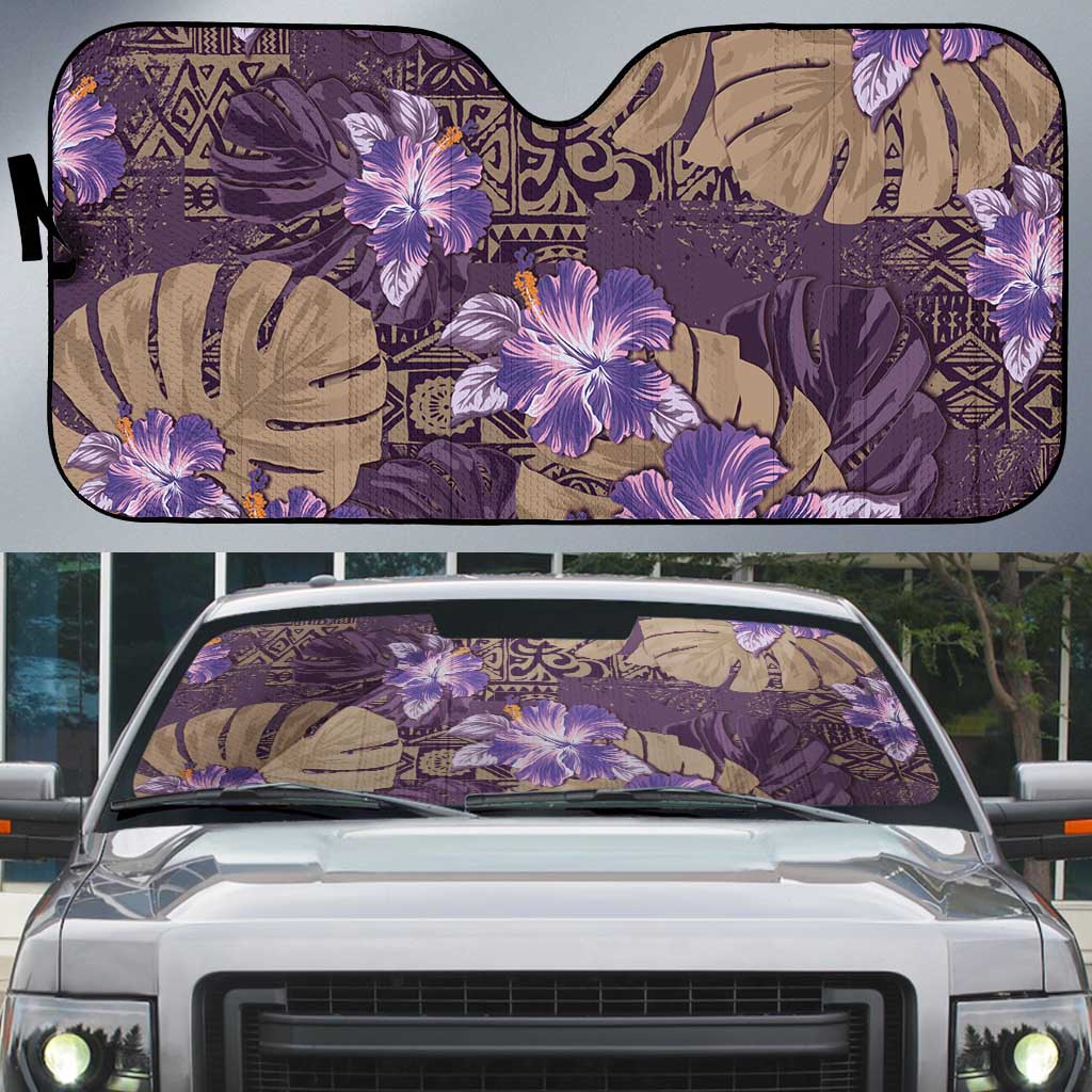 Hawaii Auto Sun Shade Purple Polynesian Monstera Patterns - Polynesian Pride