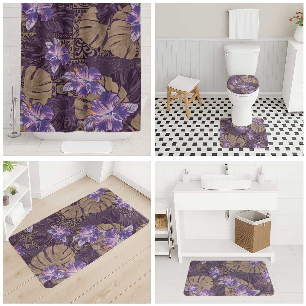 Hawaii Bathroom Set Purple Polynesian Monstera Patterns - Polynesian Pride