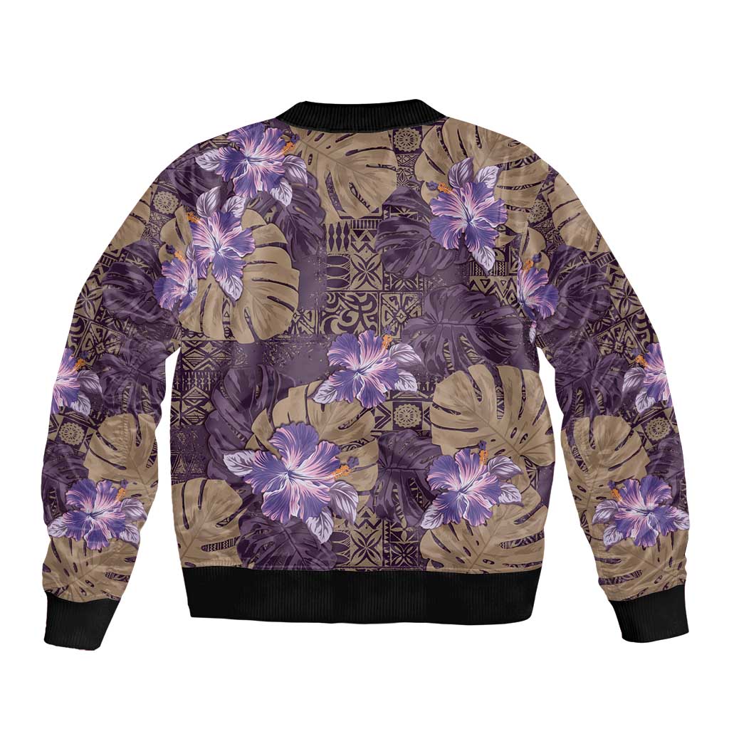 Hawaii Bomber Jacket Purple Polynesian Monstera Patterns - Polynesian Pride