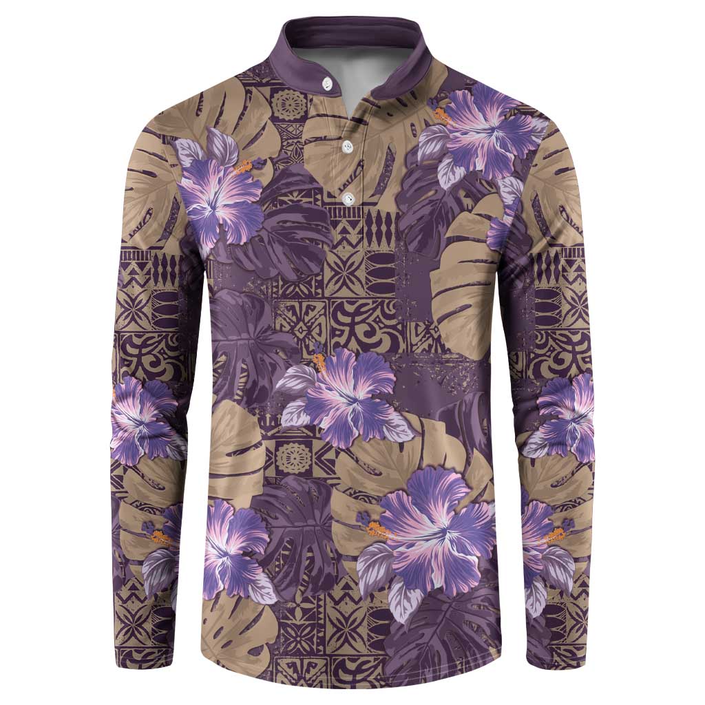 Hawaii Button Sweatshirt Purple Polynesian Monstera Patterns DT05 Purple - Polynesian Pride