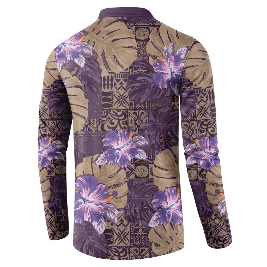 Hawaii Button Sweatshirt Purple Polynesian Monstera Patterns DT05 - Polynesian Pride