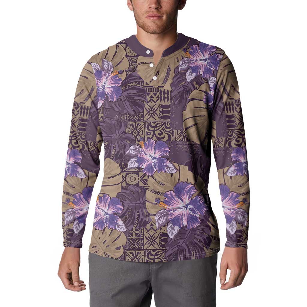 Hawaii Button Sweatshirt Purple Polynesian Monstera Patterns DT05 - Polynesian Pride