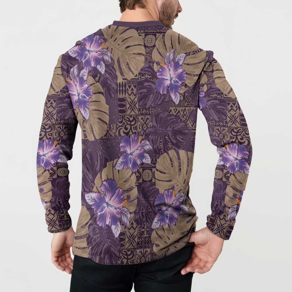 Hawaii Button Sweatshirt Purple Polynesian Monstera Patterns DT05 - Polynesian Pride