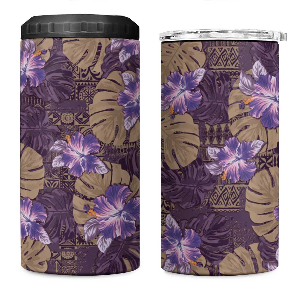 Hawaii 4 in 1 Can Cooler Tumbler Purple Polynesian Monstera Patterns - Polynesian Pride