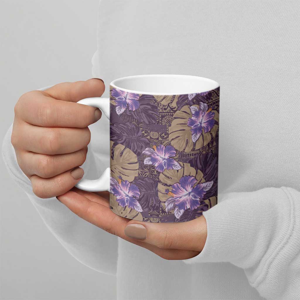 Hawaii Ceramic Mug Purple Polynesian Monstera Patterns - Polynesian Pride