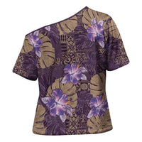 Hawaii Cross Shoulder Shirt Purple Polynesian Monstera Patterns DT05 - Polynesian Pride