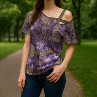Hawaii Cross Shoulder Shirt Purple Polynesian Monstera Patterns DT05 - Polynesian Pride
