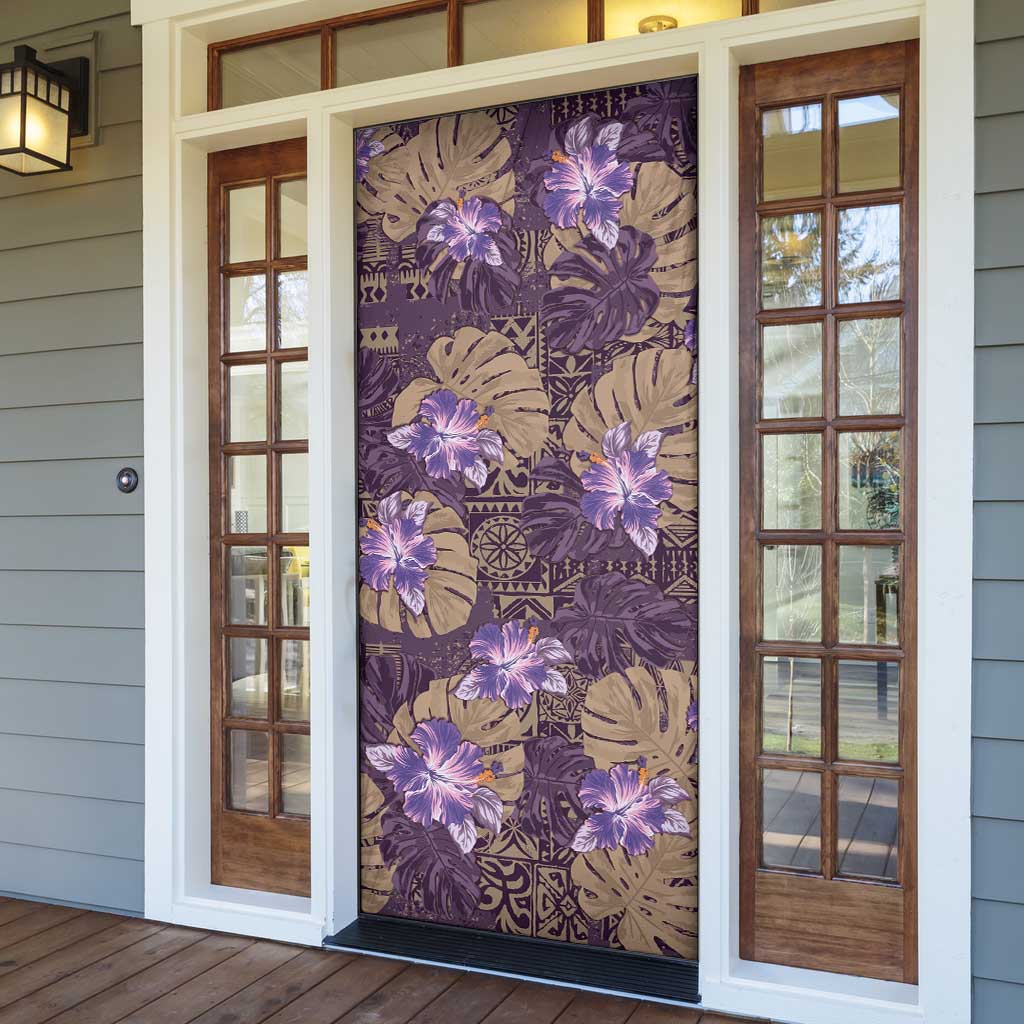 Hawaii Door Cover Purple Polynesian Monstera Patterns - Polynesian Pride