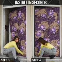 Hawaii Door Cover Purple Polynesian Monstera Patterns - Polynesian Pride