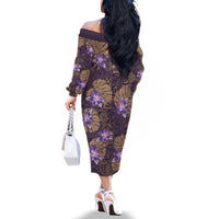 Hawaii Family Matching Off The Shoulder Long Sleeve Dress and Hawaiian Shirt Purple Polynesian Monstera Patterns - Polynesian Pride