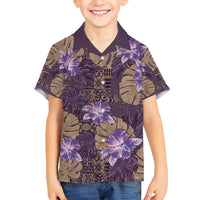 Hawaii Family Matching Off Shoulder Maxi Dress and Hawaiian Shirt Purple Polynesian Monstera Patterns - Polynesian Pride