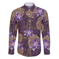 Hawaii Family Matching Off Shoulder Short Dress and Hawaiian Shirt Purple Polynesian Monstera Patterns - Polynesian Pride