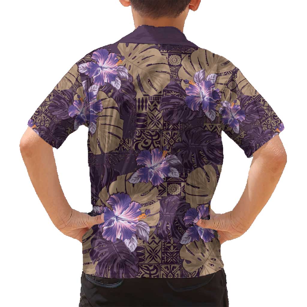 Hawaii Family Matching Puletasi and Hawaiian Shirt Purple Polynesian Monstera Patterns - Polynesian Pride