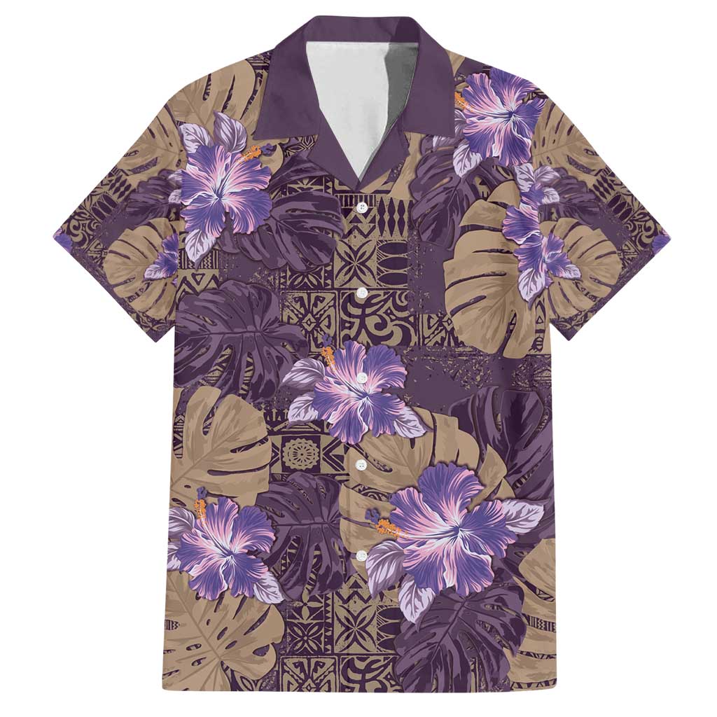 Hawaii Family Matching Puletasi and Hawaiian Shirt Purple Polynesian Monstera Patterns - Polynesian Pride