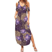 Hawaii Family Matching Summer Maxi Dress and Hawaiian Shirt Purple Polynesian Monstera Patterns - Polynesian Pride