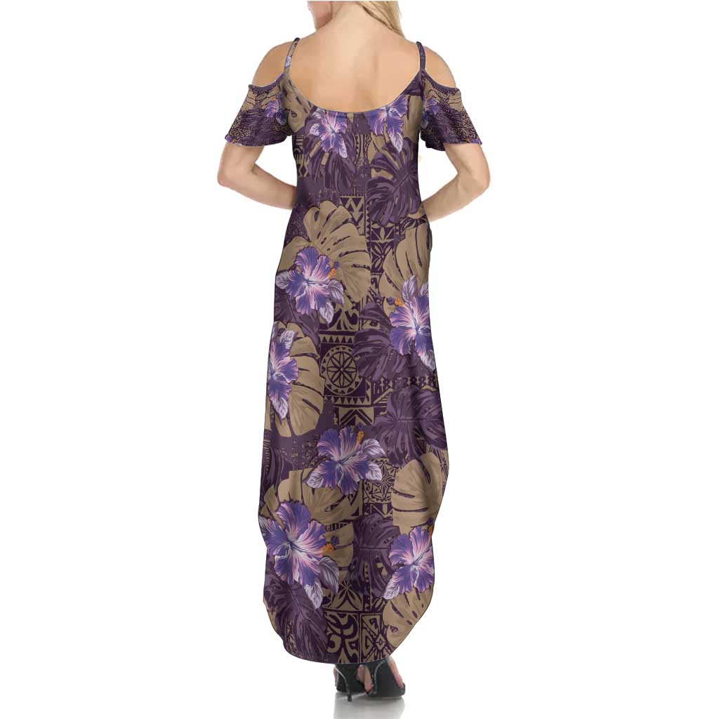 Hawaii Family Matching Summer Maxi Dress and Hawaiian Shirt Purple Polynesian Monstera Patterns - Polynesian Pride