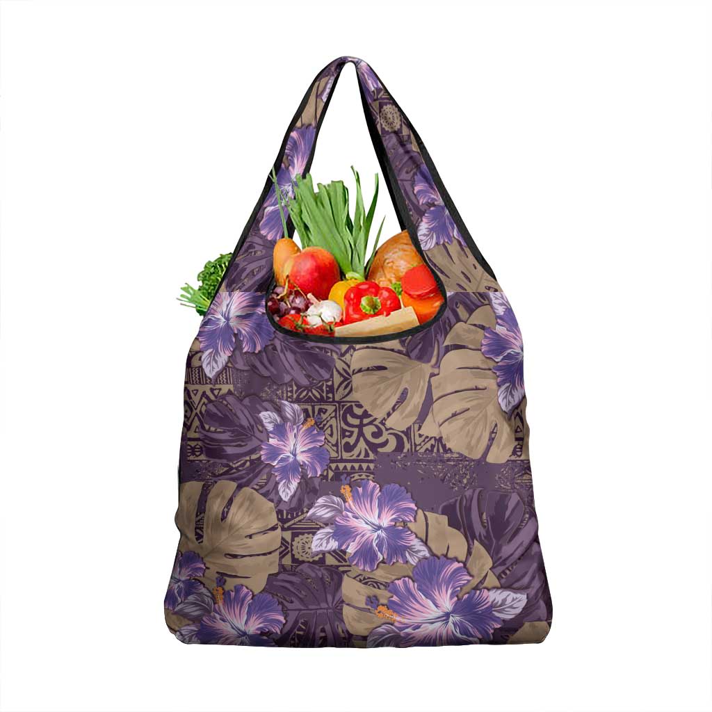 Hawaii Grocery Bag Purple Polynesian Monstera Patterns DT05 1-pack One Size Purple - Polynesian Pride