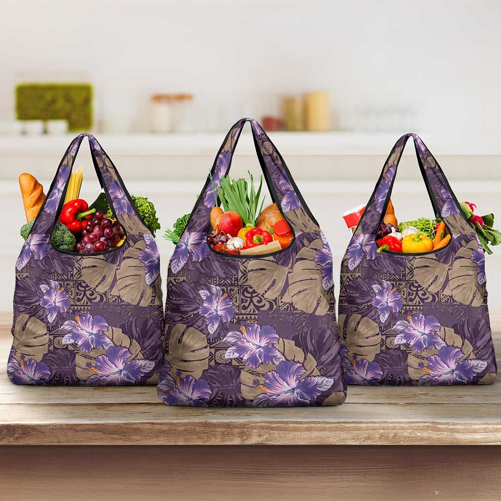 Hawaii Grocery Bag Purple Polynesian Monstera Patterns DT05 3-pack One Size Purple - Polynesian Pride