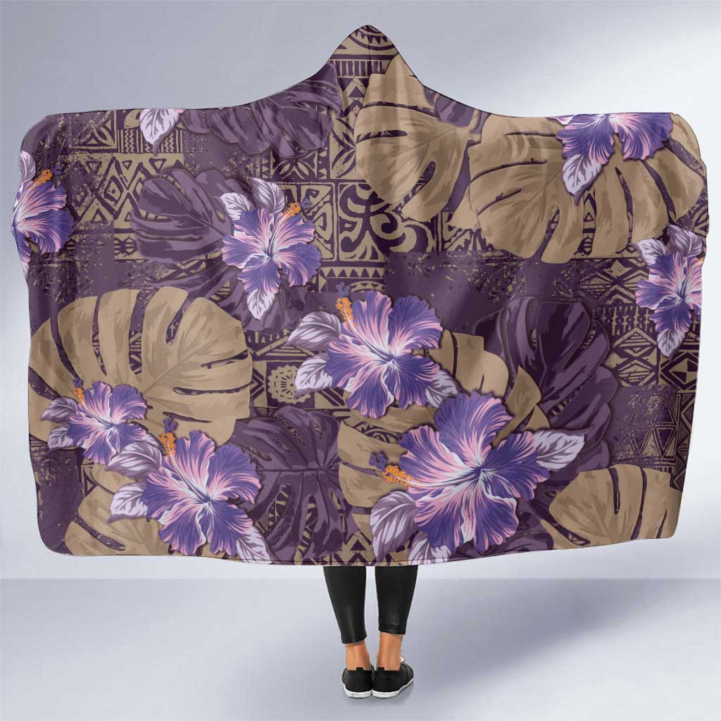 Hawaii Hooded Blanket Purple Polynesian Monstera Patterns - Polynesian Pride