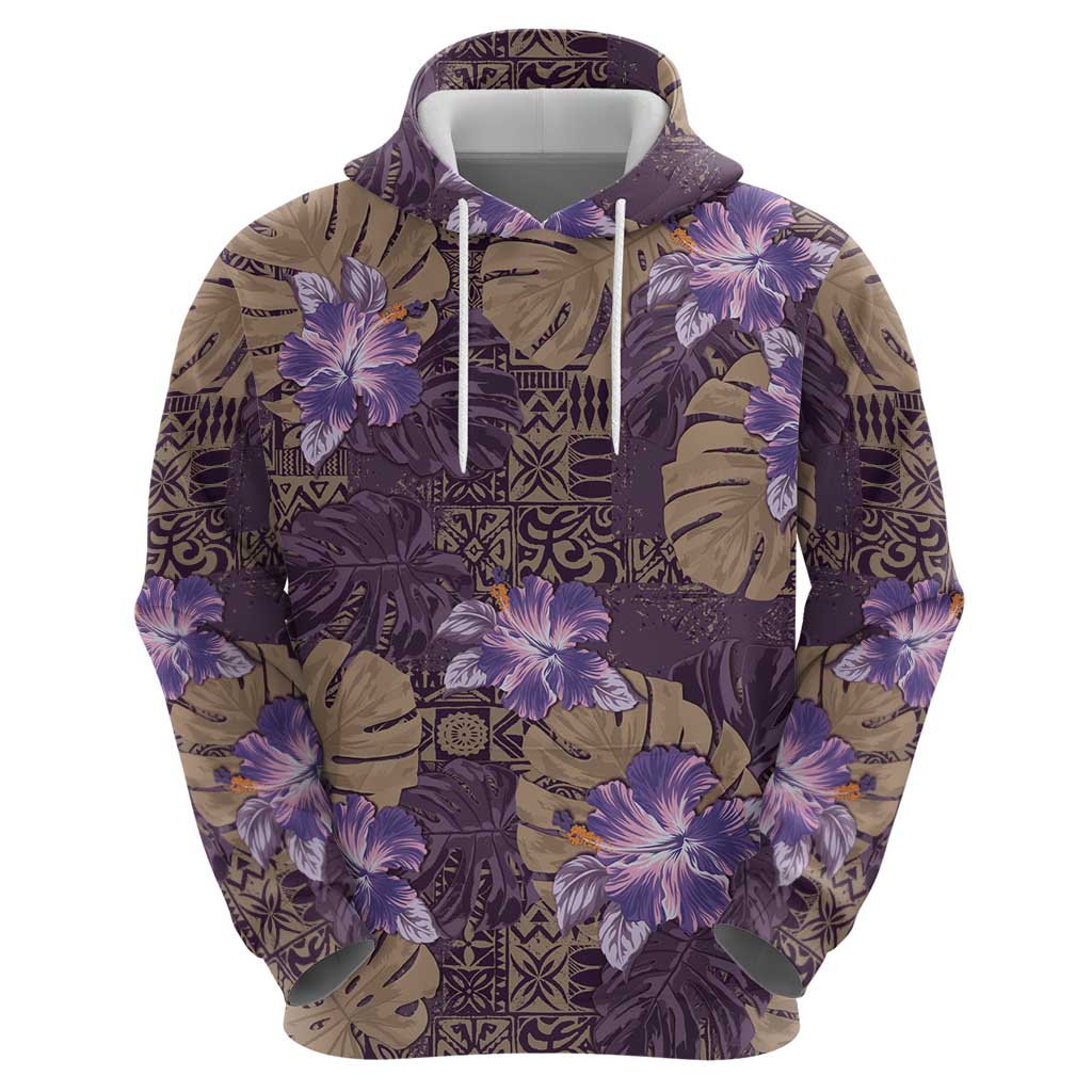 Hawaii Hoodie Purple Polynesian Monstera Patterns - Polynesian Pride