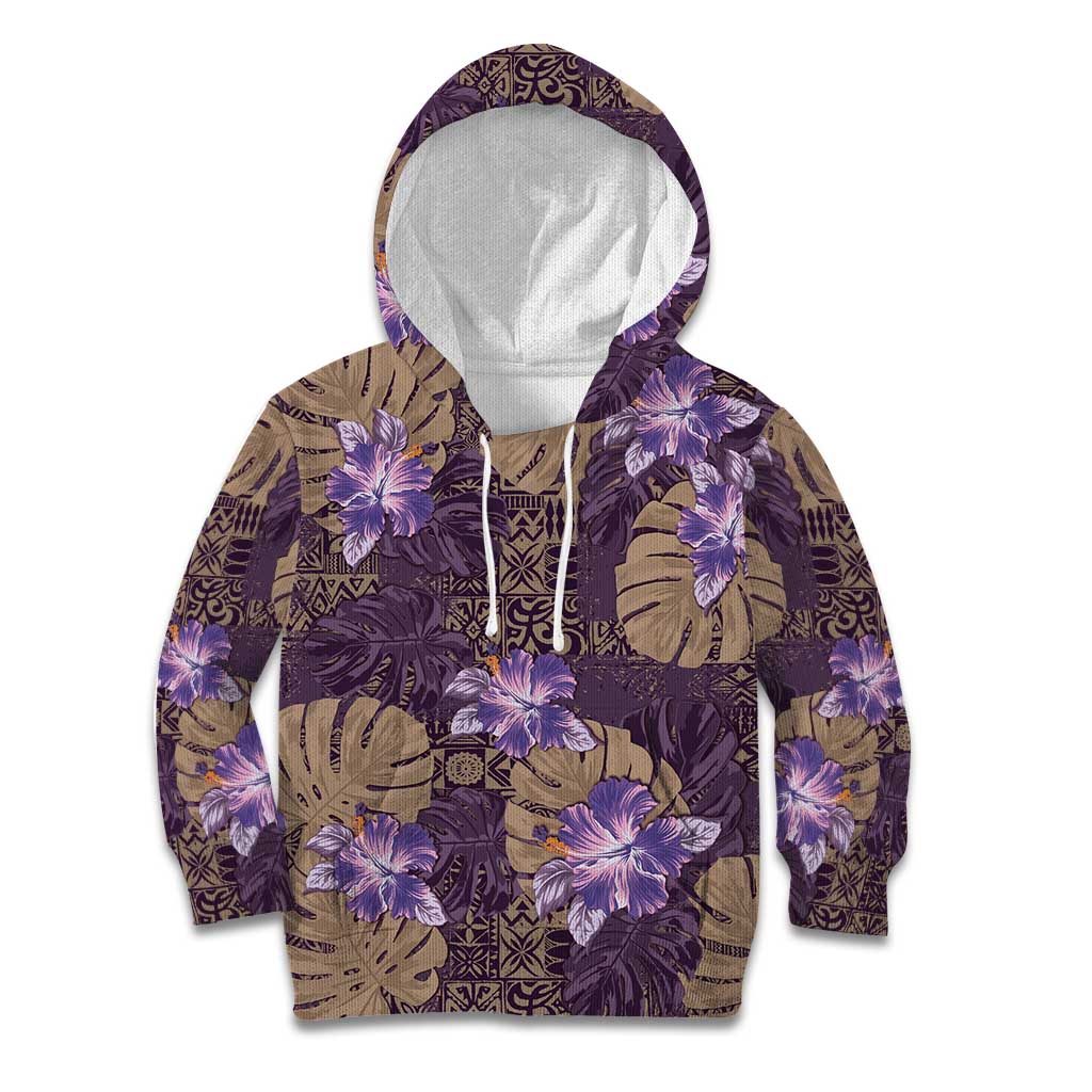 Hawaii Kid Hoodie Purple Polynesian Monstera Patterns - Polynesian Pride