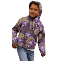 Hawaii Kid Hoodie Purple Polynesian Monstera Patterns - Polynesian Pride