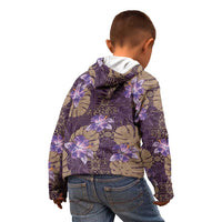 Hawaii Kid Hoodie Purple Polynesian Monstera Patterns - Polynesian Pride