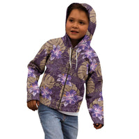 Hawaii Kid Hoodie Purple Polynesian Monstera Patterns - Polynesian Pride