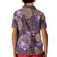 Hawaii Kid Polo Shirt Purple Polynesian Monstera Patterns - Polynesian Pride